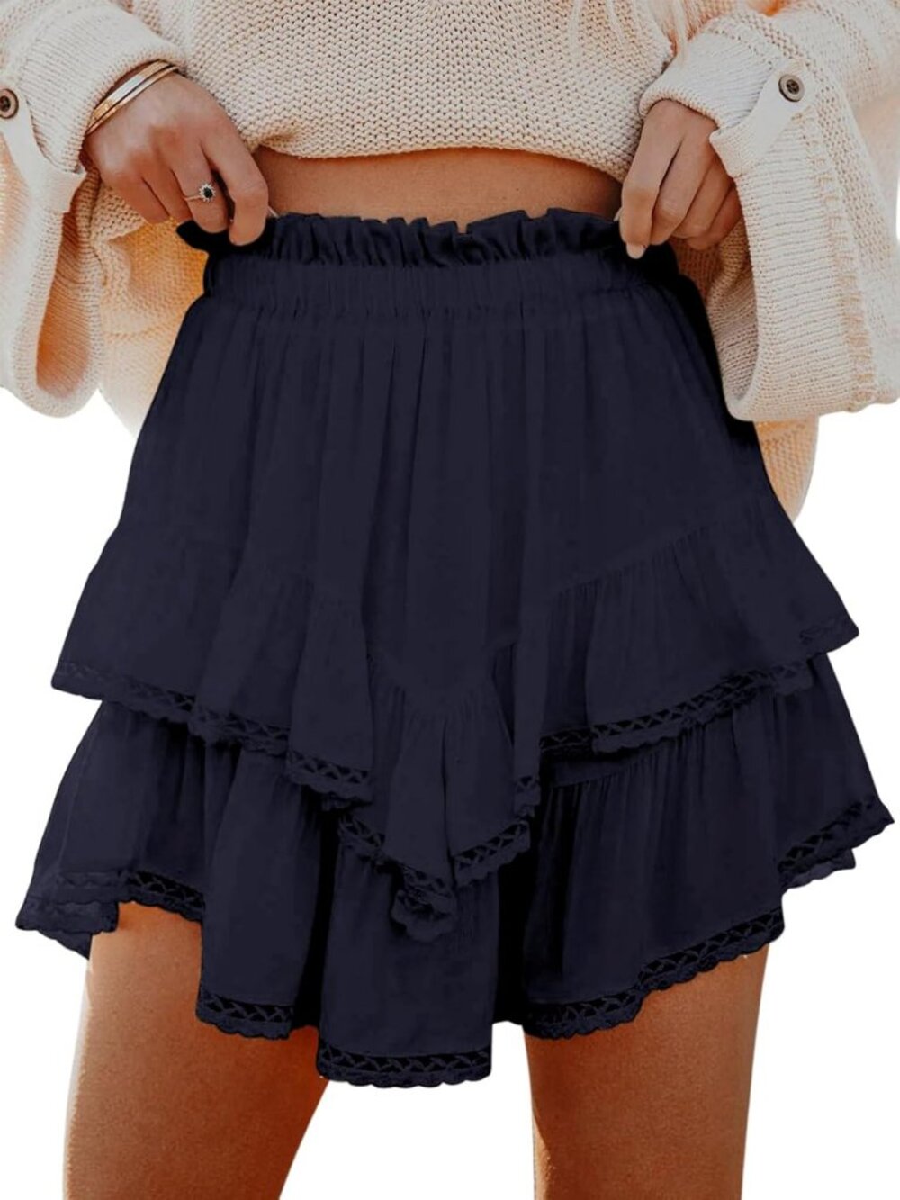 Women's Navy Blue Ruffle Tiered Skorts High Waist Mini Skirts Golf Tennis Shorts